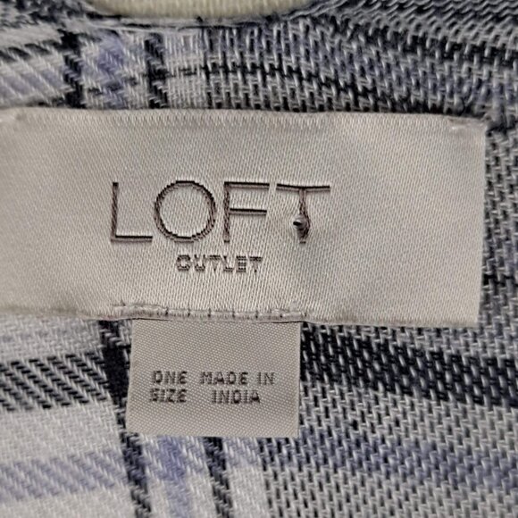 Loft Outlet Gray, White, Blue Plaid Open Front Kimono Duster Fringe One Size - Picture 9 of 11